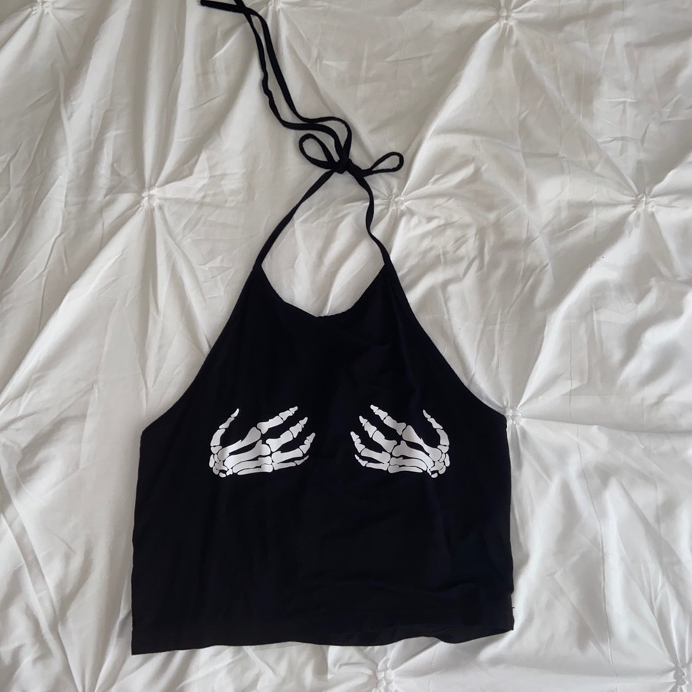 Skeleton hand halter top